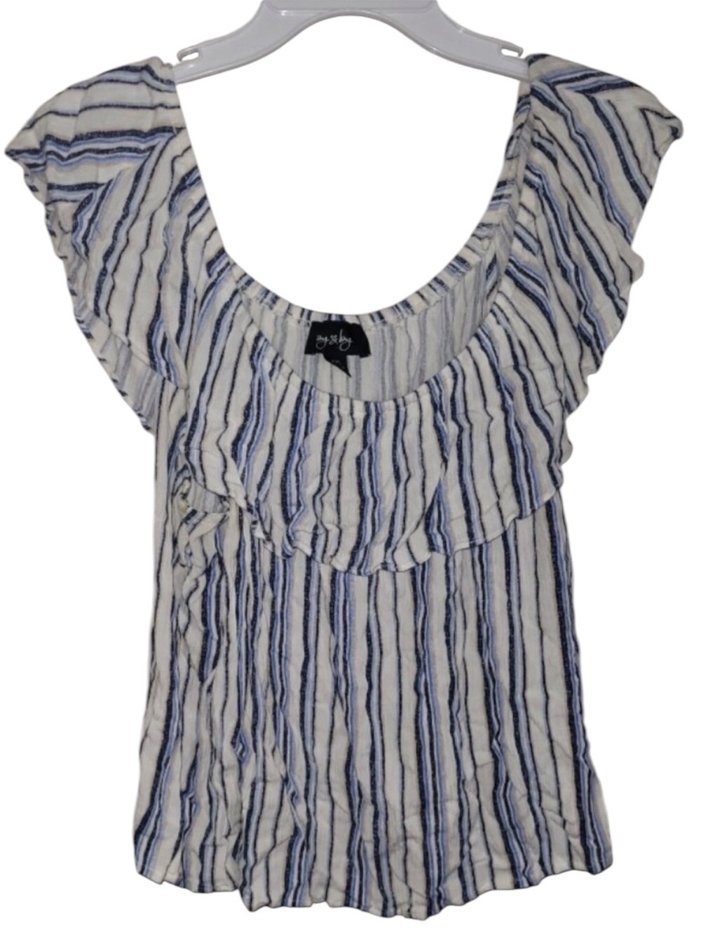 by & by XXL Juniors vertical striped ruffle top